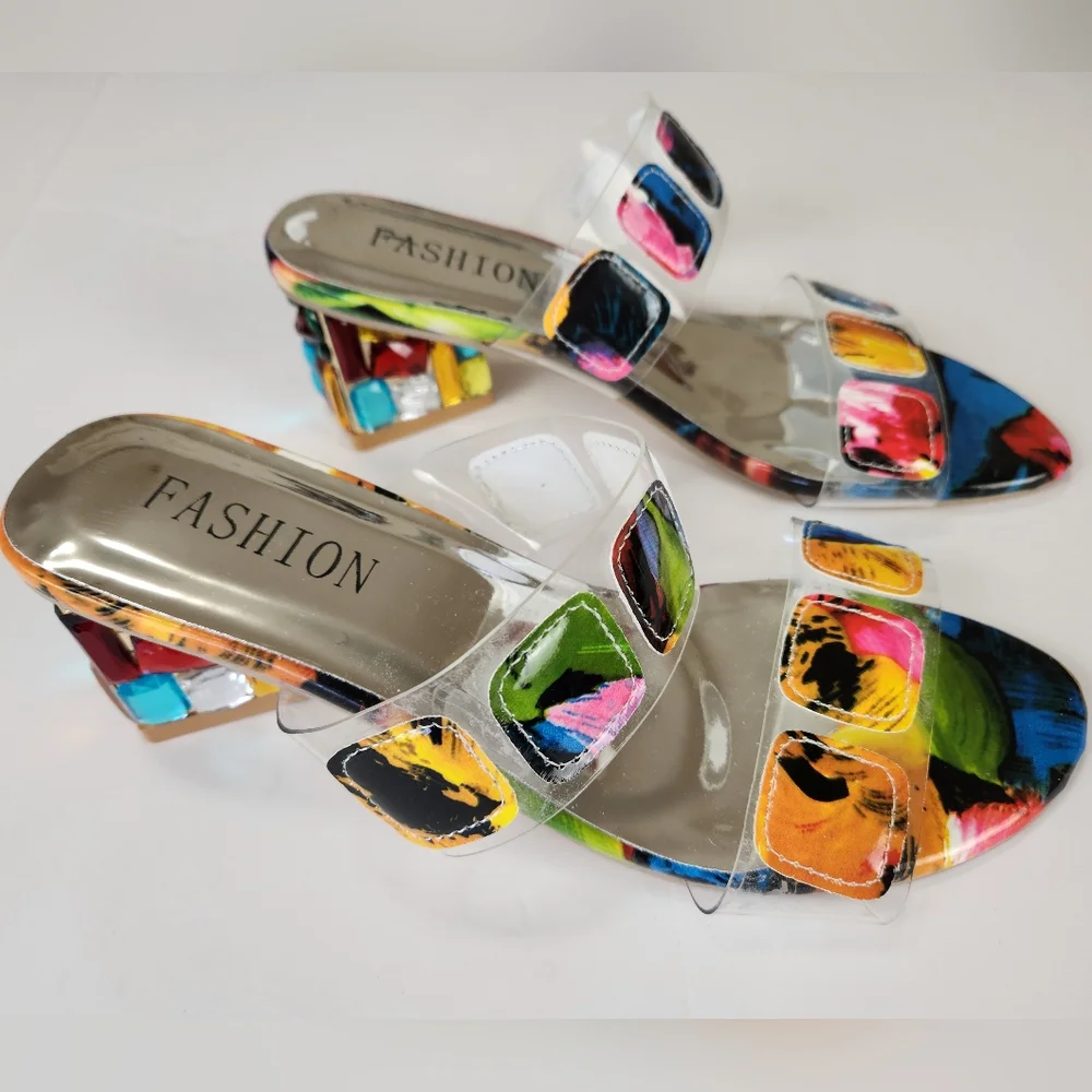 Fashion Colorful Jeweled Block Heel Sandal Size 37 / US 6 - Picture 4 of 15